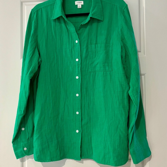 JCREW Factory Women's Green Gauze button-up shirt Size L - Picture 2 of 9